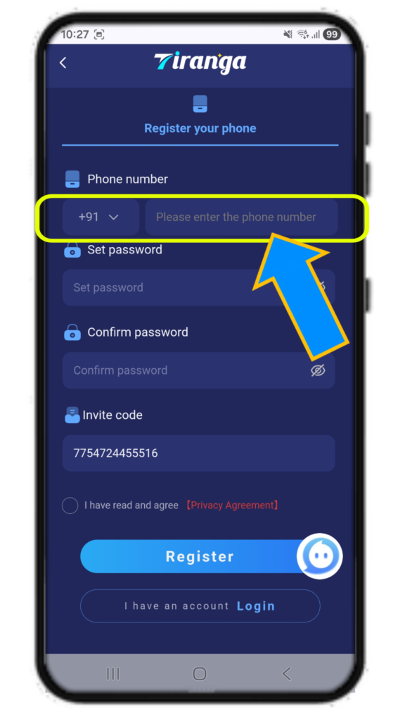 Tiranga Game register