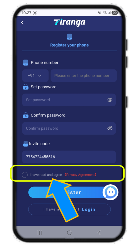 Tiranga Game register