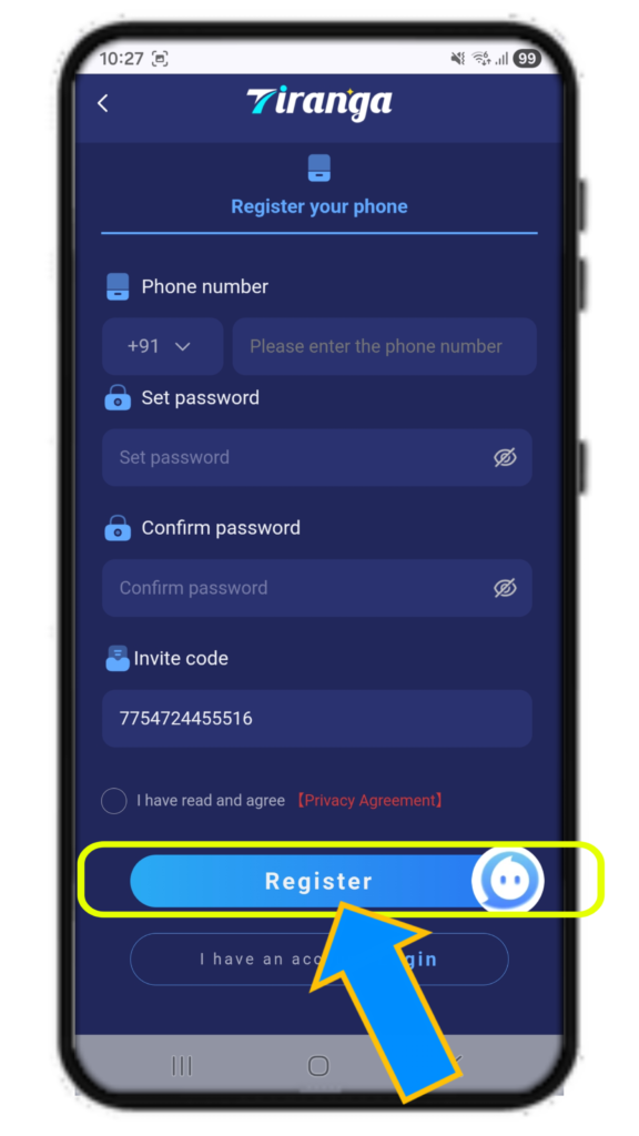 Tiranga Game register
