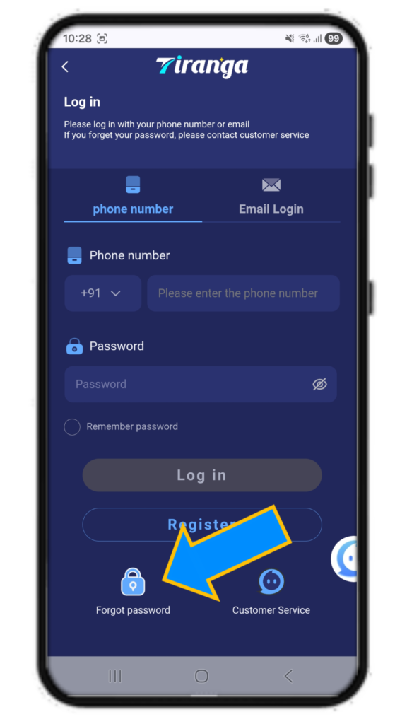 Tiranga Game forgot Password
