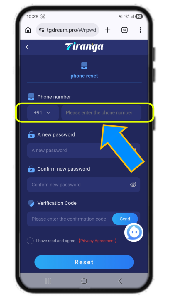 Tiranga Game forgot Password