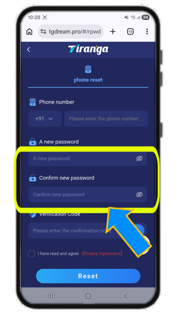 Tiranga Game forgot Password