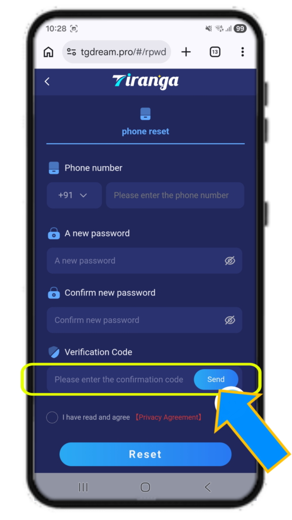 Tiranga Game forgot Password