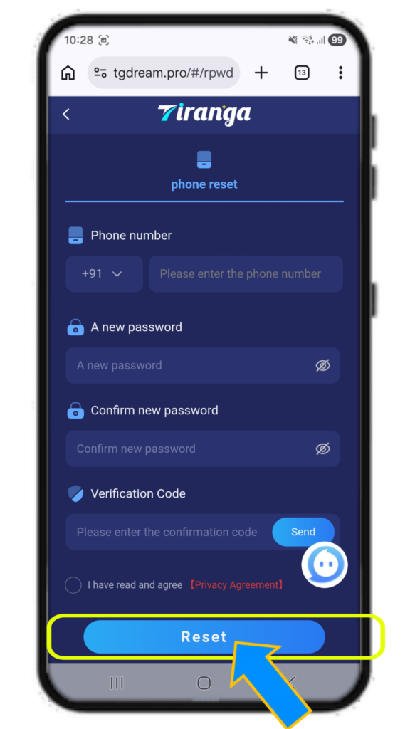 Tiranga Game forgot Password